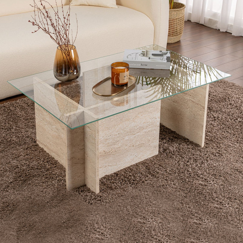 Τραπεζάκι σαλονιού Vetrino Megapap γυάλινο χρώμα travertine 105x65x40εκ. - Hippiehome.gr