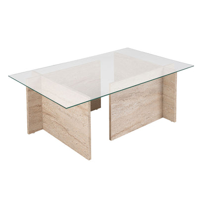 Τραπεζάκι σαλονιού Vetrino Megapap γυάλινο χρώμα travertine 105x65x40εκ. - Hippiehome.gr