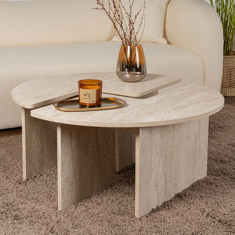 Τραπεζάκι σαλονιού σετ 2 τμχ Moira Megapap χρώμα travertine Ø90x41εκ. - Hippiehome.gr