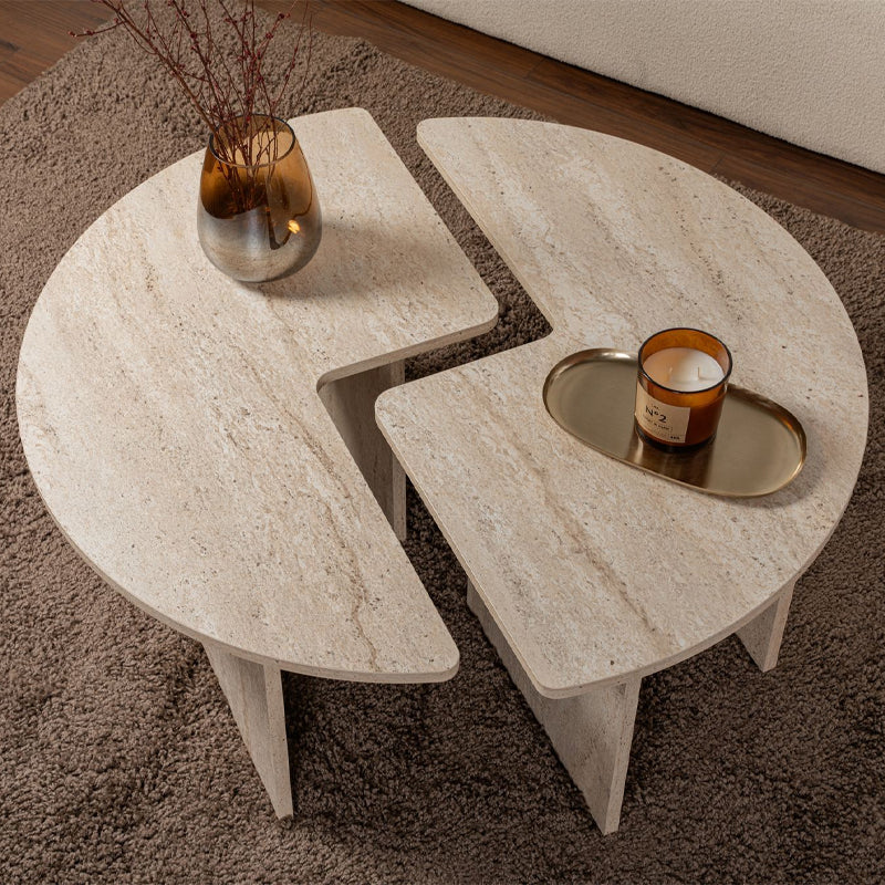 Τραπεζάκι σαλονιού σετ 2 τμχ Moira Megapap χρώμα travertine Ø90x41εκ. - Hippiehome.gr