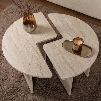 Τραπεζάκι σαλονιού σετ 2 τμχ Moira Megapap χρώμα travertine Ø90x41εκ. - Hippiehome.gr