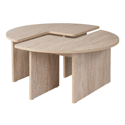 Τραπεζάκι σαλονιού σετ 2 τμχ Moira Megapap χρώμα travertine Ø90x41εκ. - Hippiehome.gr