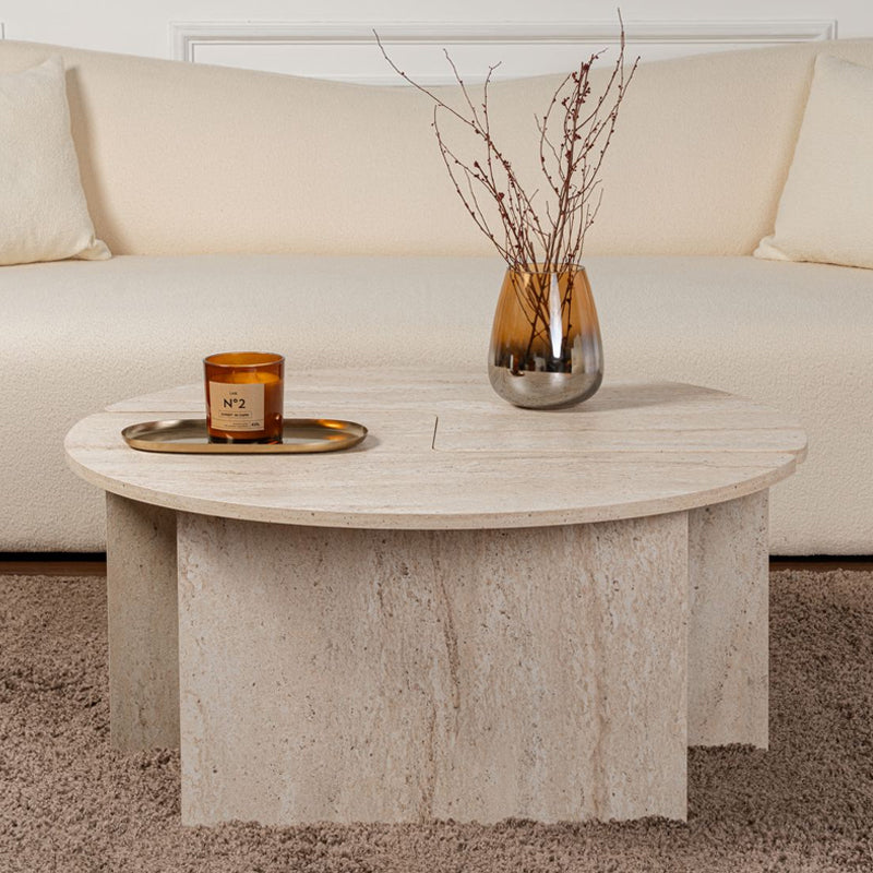 Τραπεζάκι σαλονιού σετ 2 τμχ Moira Megapap χρώμα travertine Ø90x41εκ. - Hippiehome.gr