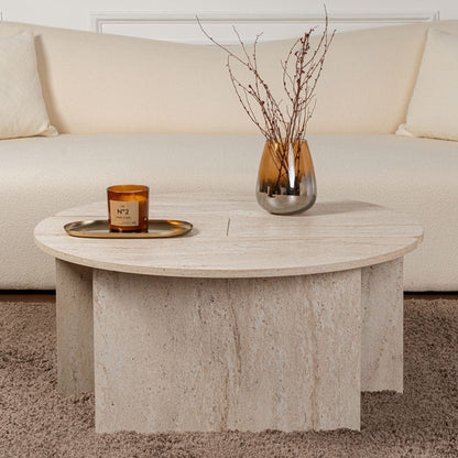 Τραπεζάκι σαλονιού σετ 2 τμχ Moira Megapap χρώμα travertine Ø90x41εκ. - Hippiehome.gr