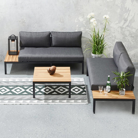 Σαλόνι κήπου Echo Megapap σετ 3 τμχ μέταλλο - ξύλο χρώμα μαύρο - γκρι - Hippiehome.gr