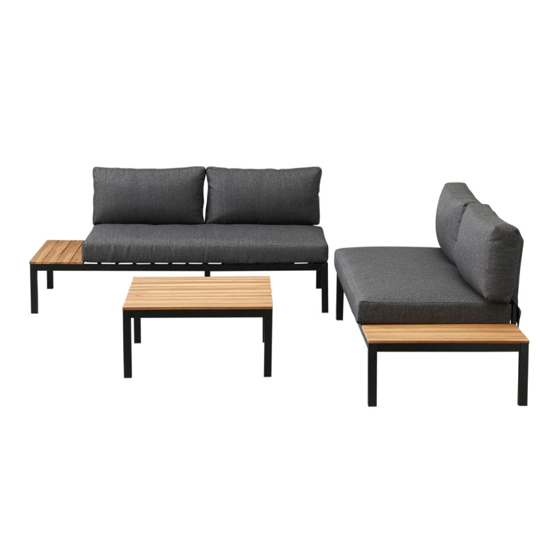 Σαλόνι κήπου Echo Megapap σετ 3 τμχ μέταλλο - ξύλο χρώμα μαύρο - γκρι - Hippiehome.gr