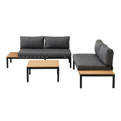 Σαλόνι κήπου Echo Megapap σετ 3 τμχ μέταλλο - ξύλο χρώμα μαύρο - γκρι - Hippiehome.gr