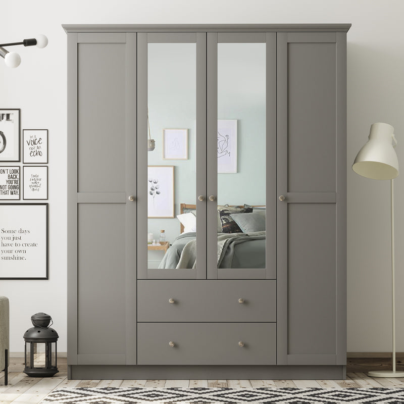 Ντουλάπα ρούχων Emily Megapap τετράφυλλη με καθρέπτη και συρτάρια χρώμα ανθρακί 140x50x210εκ. - Hippiehome.gr