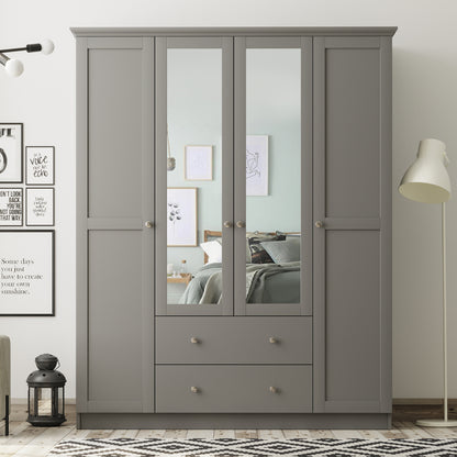 Ντουλάπα ρούχων Emily Megapap τετράφυλλη με καθρέπτη και συρτάρια χρώμα ανθρακί 140x50x210εκ. - Hippiehome.gr