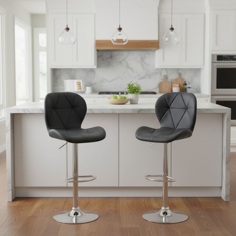 Σκαμπό μπαρ Dolores Megapap με ρυθμιζόμενο ύψος PU μαύρο - βάση χρωμίου 45,5x38x89/109εκ. - Hippiehome.gr