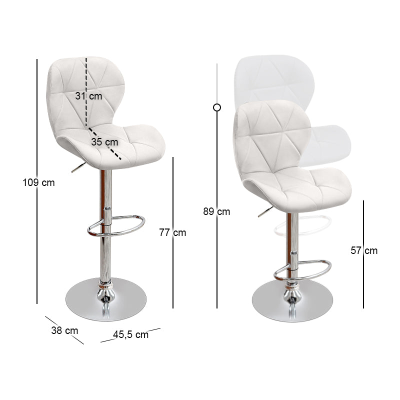 Σκαμπό μπαρ Dolores Megapap με ρυθμιζόμενο ύψος PU λευκό - βάση χρωμίου 45,5x38x89/109εκ. - Hippiehome.gr