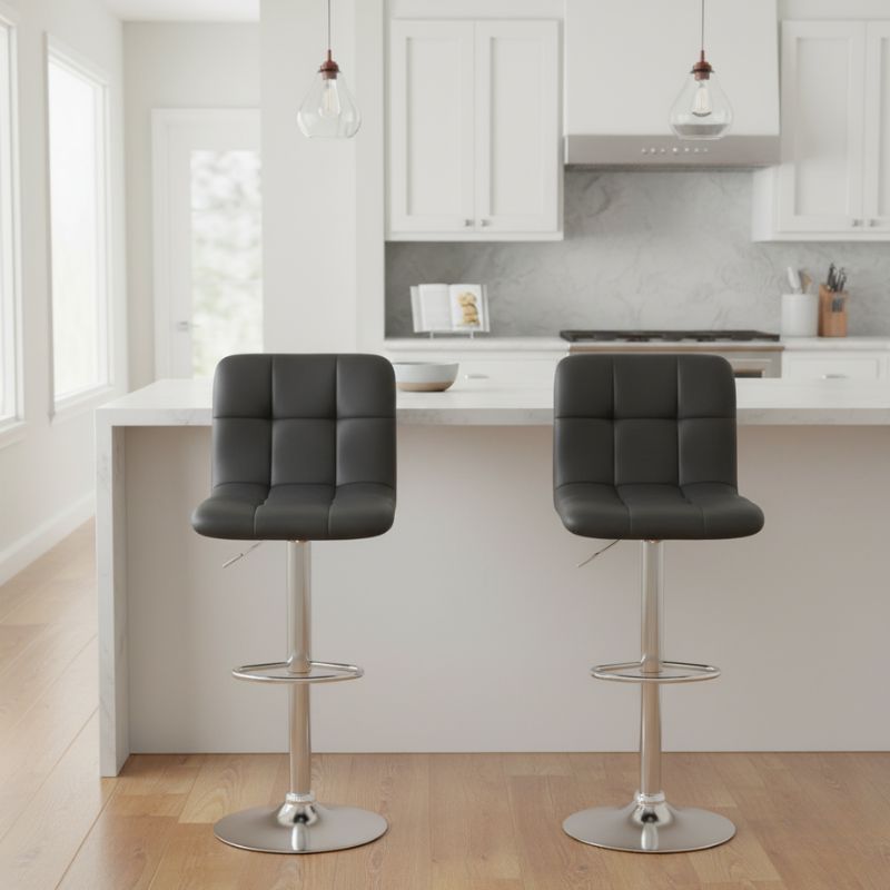 Σκαμπό μπαρ Carmelo Megapap με ρυθμιζόμενο ύψος PU μαύρο - βάση χρωμίου 45x42x90/113εκ. - Hippiehome.gr