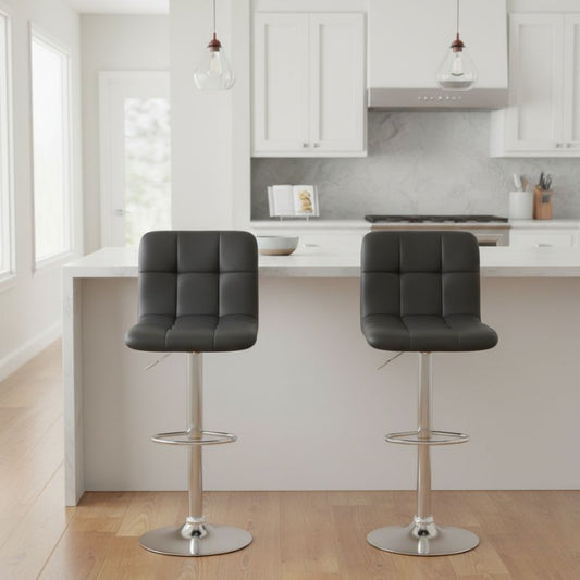 Σκαμπό μπαρ Carmelo Megapap με ρυθμιζόμενο ύψος PU μαύρο - βάση χρωμίου 45x42x90/113εκ. - Hippiehome.gr