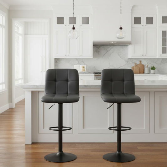 Σκαμπό μπαρ Carmelo Megapap με ρυθμιζόμενο ύψος PU μαύρο - βάση μαύρο ματ 45x42x90/113εκ. - Hippiehome.gr