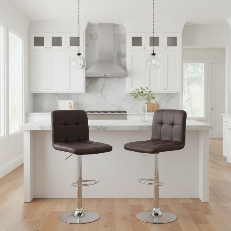 Σκαμπό μπαρ Carmelo Megapap με ρυθμιζόμενο ύψος PU καφέ - βάση χρωμίου 45x42x90/113εκ. - Hippiehome.gr