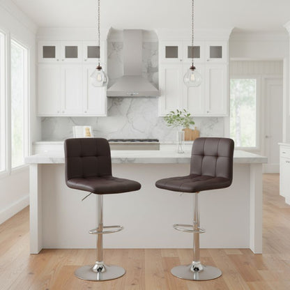 Σκαμπό μπαρ Carmelo Megapap με ρυθμιζόμενο ύψος PU καφέ - βάση χρωμίου 45x42x90/113εκ. - Hippiehome.gr