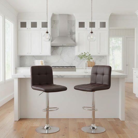 Σκαμπό μπαρ Carmelo Megapap με ρυθμιζόμενο ύψος PU καφέ - βάση χρωμίου 45x42x90/113εκ. - Hippiehome.gr