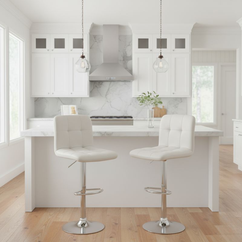 Σκαμπό μπαρ Carmelo Megapap με ρυθμιζόμενο ύψος PU λευκό - βάση χρωμίου 45x42x90/113εκ. - Hippiehome.gr