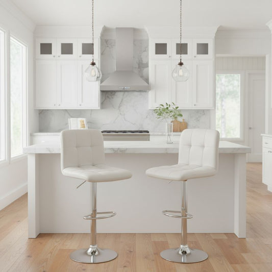 Σκαμπό μπαρ Carmelo Megapap με ρυθμιζόμενο ύψος PU λευκό - βάση χρωμίου 45x42x90/113εκ. - Hippiehome.gr