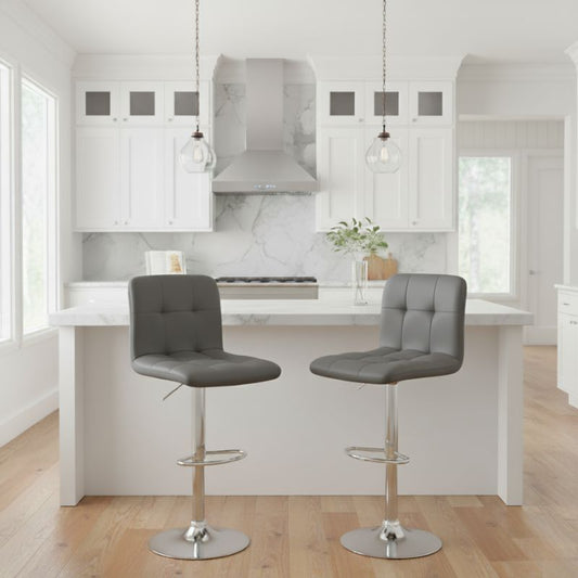 Σκαμπό μπαρ Carmelo Megapap με ρυθμιζόμενο ύψος PU γκρι - βάση χρωμίου 45x42x90/113εκ. - Hippiehome.gr