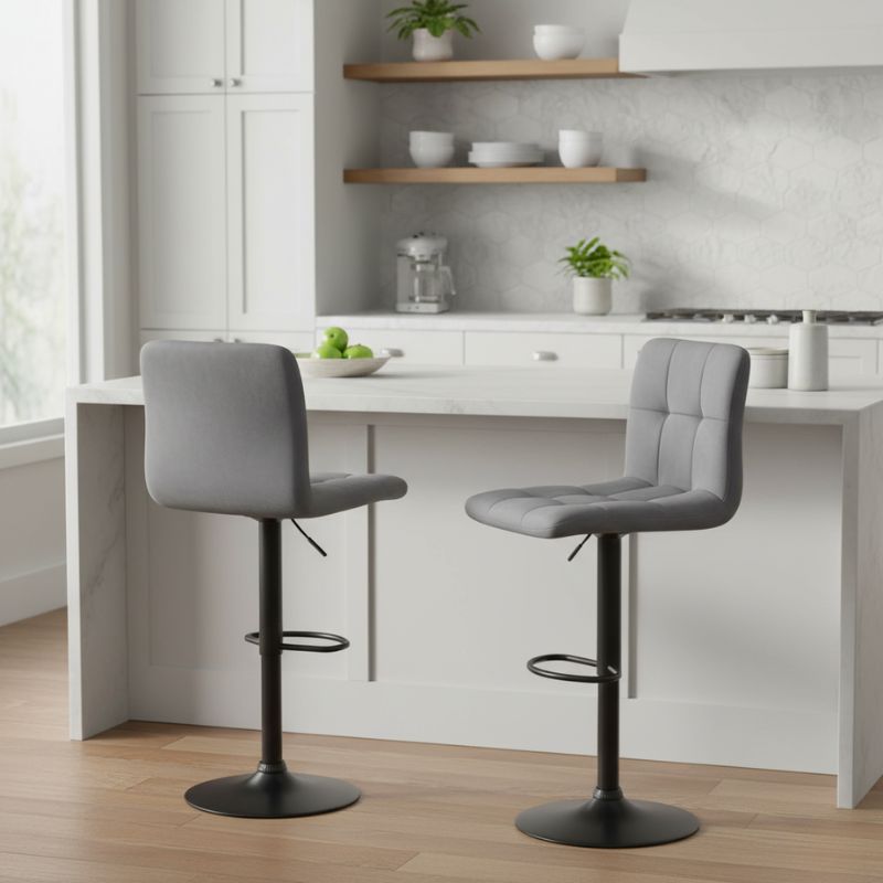 Σκαμπό μπαρ Carmelo Megapap με ρυθμιζόμενο ύψος βελούδο γκρι - βάση μαύρο ματ 45x42x90/113εκ. - Hippiehome.gr