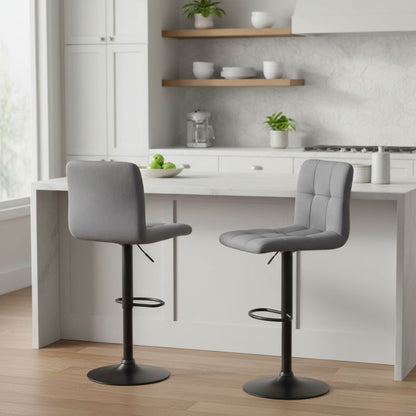 Σκαμπό μπαρ Carmelo Megapap με ρυθμιζόμενο ύψος βελούδο γκρι - βάση μαύρο ματ 45x42x90/113εκ. - Hippiehome.gr