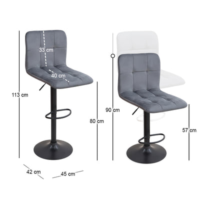 Σκαμπό μπαρ Carmelo Megapap με ρυθμιζόμενο ύψος βελούδο γκρι - βάση μαύρο ματ 45x42x90/113εκ. - Hippiehome.gr