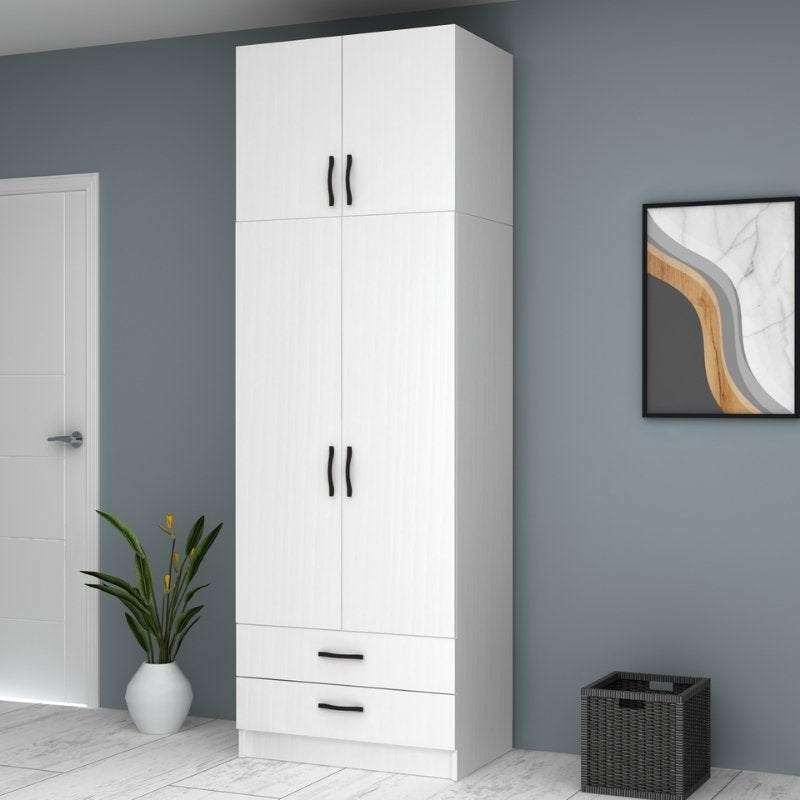 Ντουλάπα ρούχων Ricardo Megapap δίφυλλη με πατάρι χρώμα λευκό 80x51,8x240εκ. - Hippiehome.gr