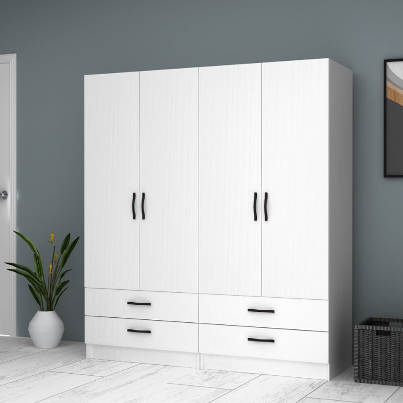 Ντουλάπα ρούχων Ricardo Megapap τετράφυλλη με συρτάρια χρώμα λευκό 160x51,8x181εκ. - Hippiehome.gr