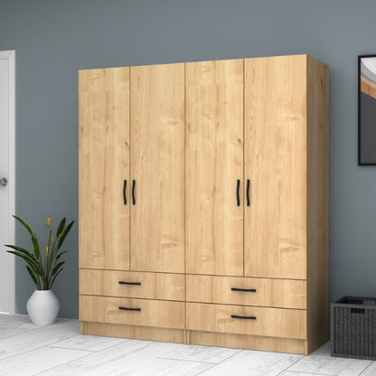 Ντουλάπα ρούχων Ricardo Megapap τετράφυλλη χρώμα φυσικό οξιάς 160x51,8x181εκ. - Hippiehome.gr
