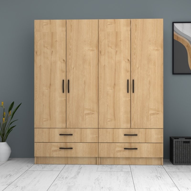 Ντουλάπα ρούχων Ricardo Megapap τετράφυλλη χρώμα φυσικό οξιάς 160x51,8x181εκ. - Hippiehome.gr