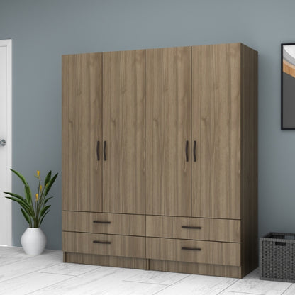 Ντουλάπα ρούχων Ricardo Megapap τετράφυλλη με συρτάρια χρώμα καρυδί 160x51,8x181εκ. - Hippiehome.gr