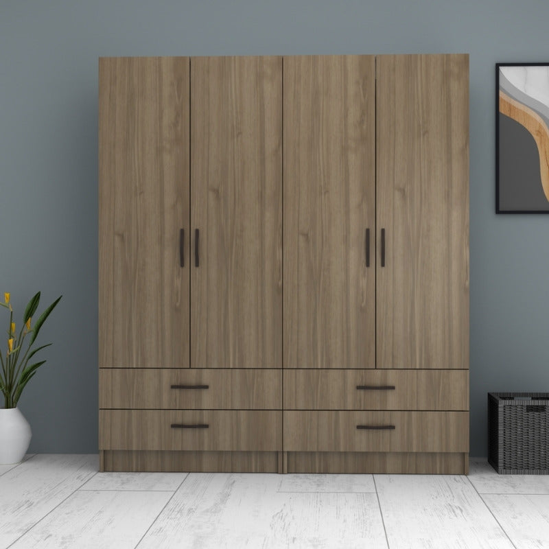 Ντουλάπα ρούχων Ricardo Megapap τετράφυλλη με συρτάρια χρώμα καρυδί 160x51,8x181εκ. - Hippiehome.gr