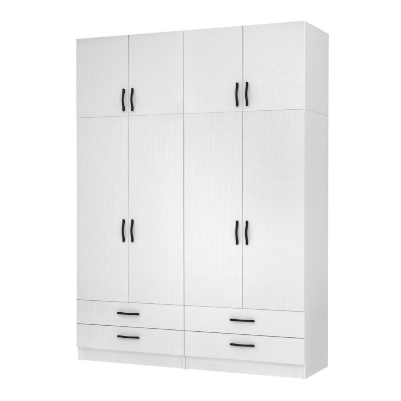 Ντουλάπα ρούχων Ricardo Megapap τετράφυλλη με πατάρι και συρτάρια χρώμα λευκό 160x51,8x240εκ. - Hippiehome.gr