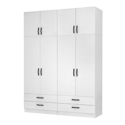 Ντουλάπα ρούχων Ricardo Megapap τετράφυλλη με πατάρι και συρτάρια χρώμα λευκό 160x51,8x240εκ. - Hippiehome.gr