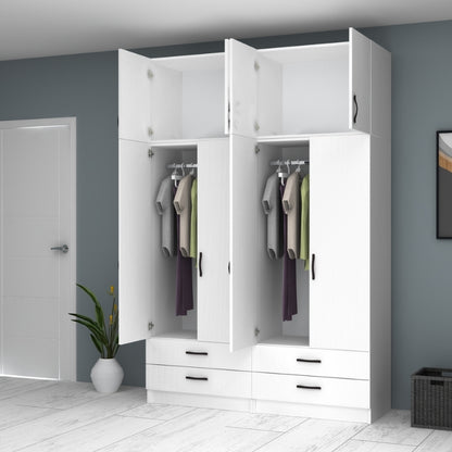 Ντουλάπα ρούχων Ricardo Megapap τετράφυλλη με πατάρι και συρτάρια χρώμα λευκό 160x51,8x240εκ. - Hippiehome.gr