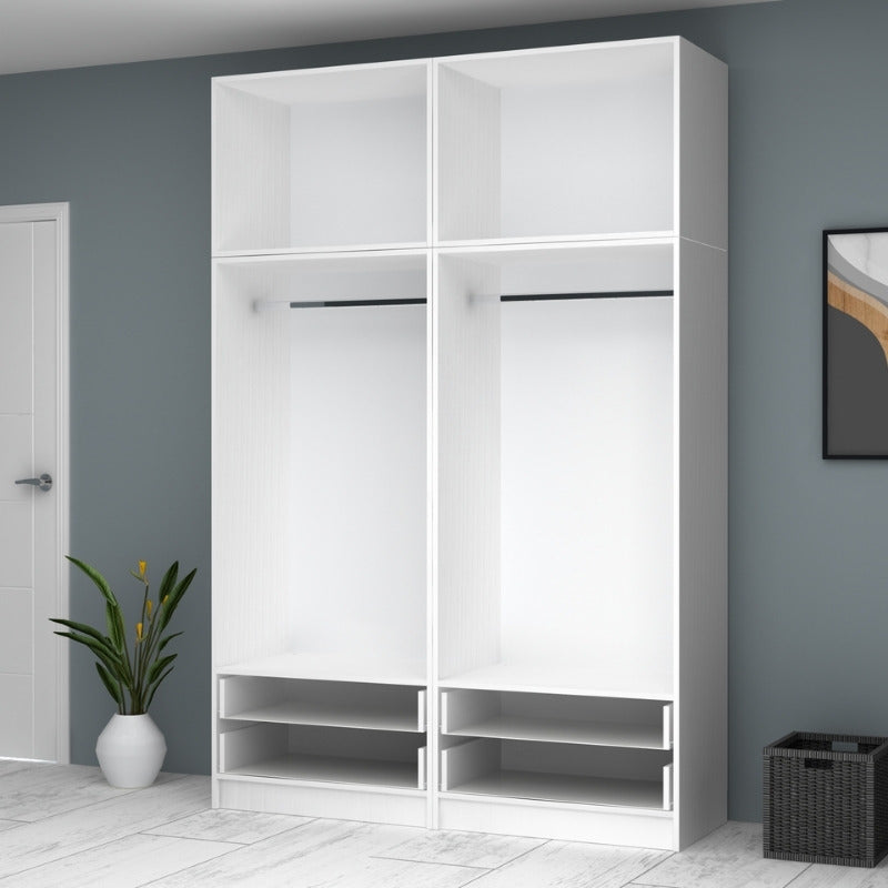 Ντουλάπα ρούχων Ricardo Megapap τετράφυλλη με πατάρι και συρτάρια χρώμα λευκό 160x51,8x240εκ. - Hippiehome.gr