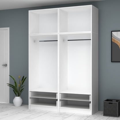 Ντουλάπα ρούχων Ricardo Megapap τετράφυλλη με πατάρι και συρτάρια χρώμα λευκό 160x51,8x240εκ. - Hippiehome.gr