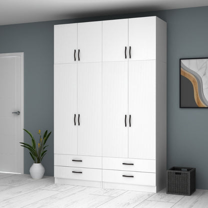Ντουλάπα ρούχων Ricardo Megapap τετράφυλλη με πατάρι και συρτάρια χρώμα λευκό 160x51,8x240εκ. - Hippiehome.gr