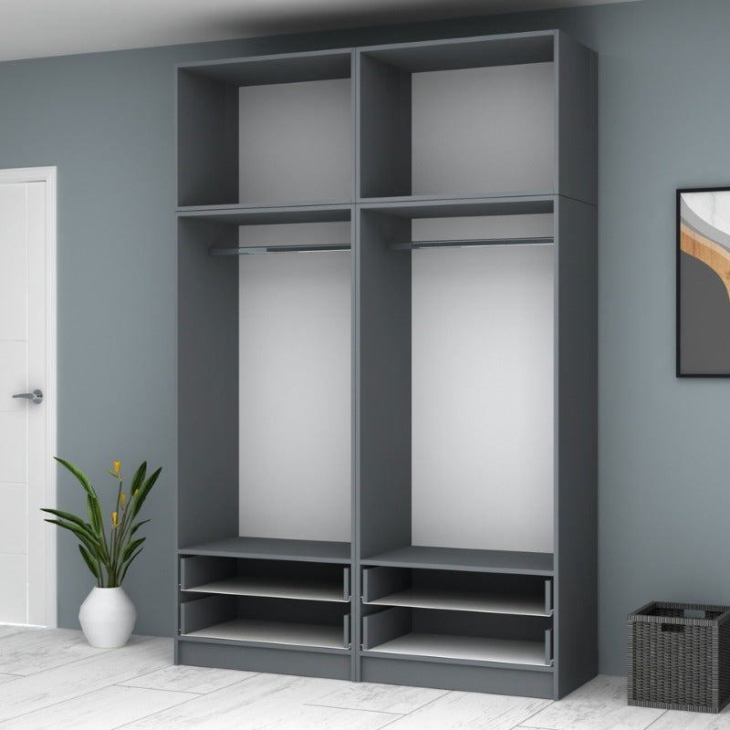 Ντουλάπα ρούχων Ricardo Megapap τετράφυλλη με πατάρι και συρτάρια χρώμα ανθρακί 160x51,8x240εκ. - Hippiehome.gr