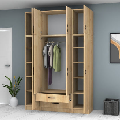 Ντουλάπα ρούχων Ricardo Megapap τετράφυλλη με πατάρι χρώμα φυσικό οξιάς 160x51,8x240εκ. - Hippiehome.gr