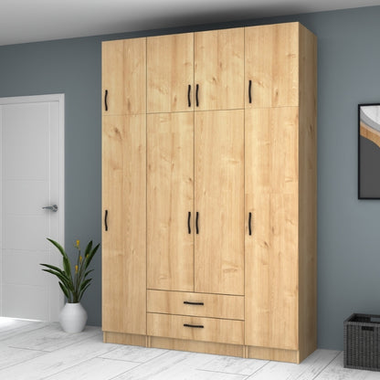 Ντουλάπα ρούχων Ricardo Megapap τετράφυλλη με πατάρι χρώμα φυσικό οξιάς 160x51,8x240εκ. - Hippiehome.gr