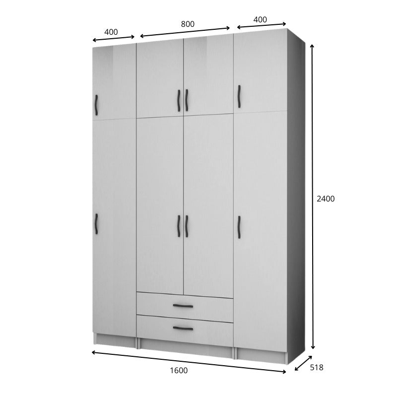 Ντουλάπα ρούχων Ricardo Megapap τετράφυλλη με πατάρι χρώμα φυσικό οξιάς 160x51,8x240εκ. - Hippiehome.gr