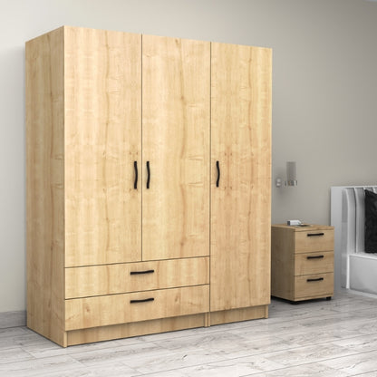 Ντουλάπα ρούχων Victoria Megapap τρίφυλλη με συρτάρια χρώμα φυσικό οξιάς 150x60x181εκ. - Hippiehome.gr