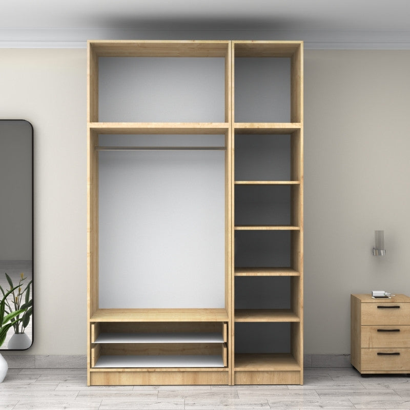 Ντουλάπα ρούχων Victoria Megapap τρίφυλλη με πατάρι και συρτάρια χρώμα φυσικό οξιάς 150x60x240εκ. - Hippiehome.gr