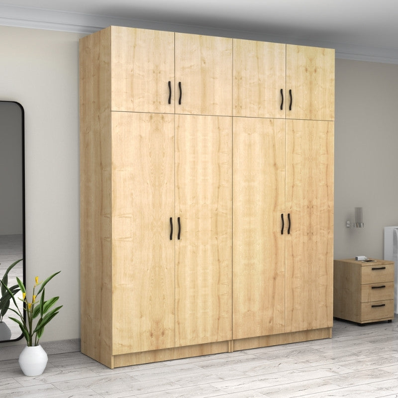 Ντουλάπα ρούχων Victoria Megapap τετράφυλλη με πατάρι χρώμα φυσικό οξιάς 200x60x240εκ. - Hippiehome.gr