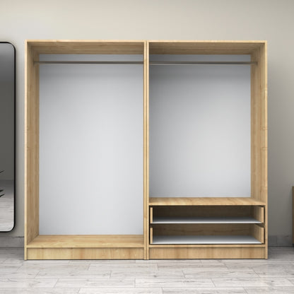 Ντουλάπα ρούχων Victoria Megapap τετράφυλλη με συρτάρια χρώμα φυσικό οξιάς 200x60x181εκ. - Hippiehome.gr