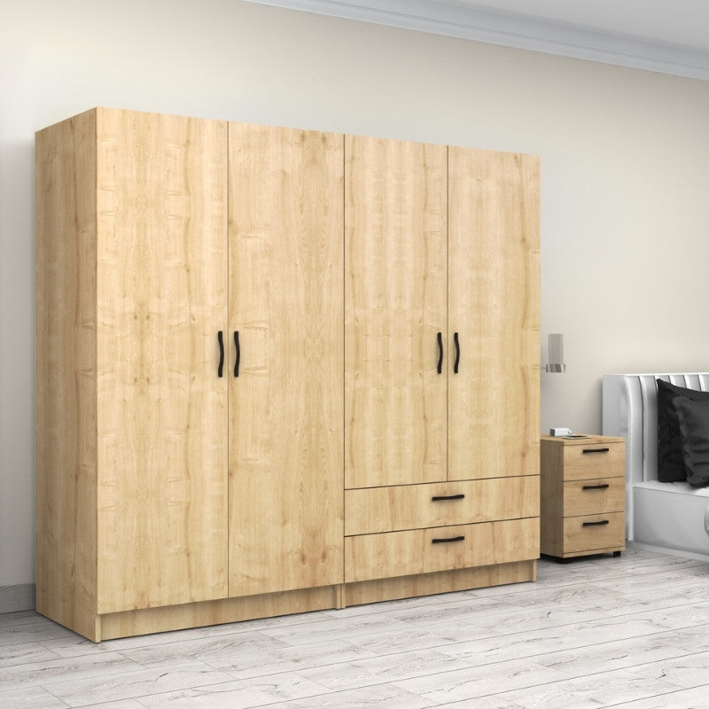 Ντουλάπα ρούχων Victoria Megapap τετράφυλλη με συρτάρια χρώμα φυσικό οξιάς 200x60x181εκ. - Hippiehome.gr