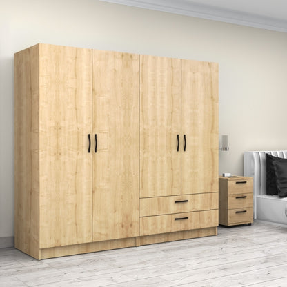 Ντουλάπα ρούχων Victoria Megapap τετράφυλλη με συρτάρια χρώμα φυσικό οξιάς 200x60x181εκ. - Hippiehome.gr