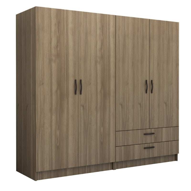 Ντουλάπα ρούχων Victoria Megapap τετράφυλλη με συρτάρια χρώμα καρυδί 200x60x181εκ. - Hippiehome.gr
